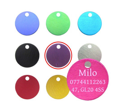LarryRoo 22mm Anodised Dog Cat Pet Tag Id Tags Personalised Engraved Pet Collar Tags (Purple) from B&Q