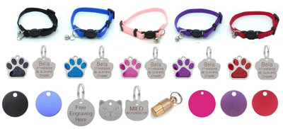 LarryRoo Nylon Cat Collar In With Optional Engraved Tag (BlueCat Face Tag) from B&Q