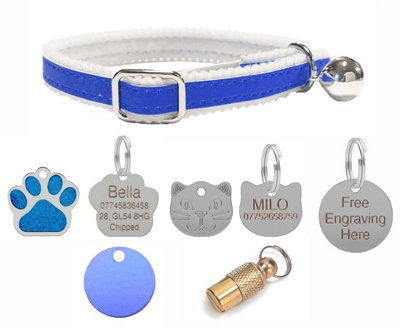 LarryRoo Cat/kitten Reflective Collar With Safety ElasticBell With Optional Personalised Tag (BlueMetal Id Tube) from B&Q