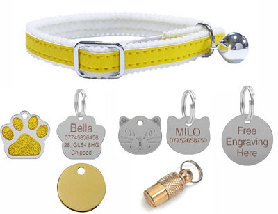 LarryRoo Cat/kitten Reflective Collar With Safety ElasticBell With Optional Personalised Tag (YellowPaw Shaped Glitter Tag) from B&Q