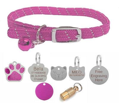 LarryRoo Cat/kitten Reflective Softweave Collar With Safety ElasticBell With Optional Personalised Tag (PinkNo Tag) from B&Q