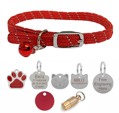 LarryRoo Cat/kitten Reflective Softweave Collar With Safety ElasticBell With Optional Personalised Tag (RedNo Tag) from B&Q
