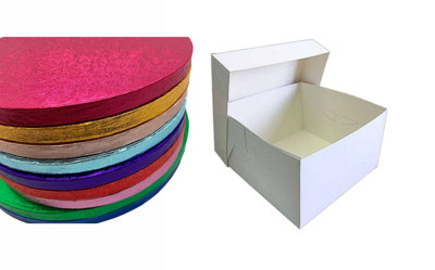 B&Q -  Colour Cake Drum Board & White Box + Lid Combo Pack For WeddingBirthday Cakes (Red8 Inches)