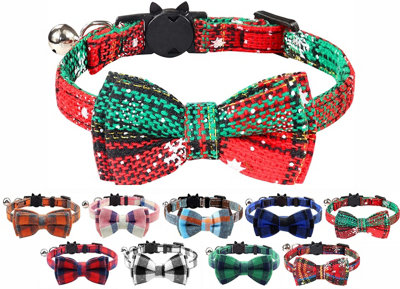 LarryRoo Cat Collar With Bell And Bow TieQuick Release Safety Buckle Collars For Kitten And CatsSoft Tartan Design (Christmas Green) from B&Q