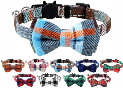 LarryRoo Cat Collar With Bell And Bow TieQuick Release Safety Buckle Collars For Kitten And CatsSoft Tartan Design (Haze Blue) from B&Q