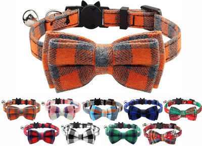 LarryRoo Cat Collar With Bell And Bow TieQuick Release Safety Buckle Collars For Kitten And CatsSoft Tartan Design (Orange) from B&Q