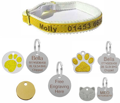 LarryRoo Personalised Engraved Cat/kitten Collar & Engraved Id Tag Combo (Bright Gold22mm Anodised Tag) from B&Q