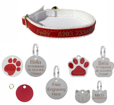 LarryRoo Personalised Engraved Cat/kitten Collar & Engraved Id Tag Combo (Red22mm Anodised Tag) from B&Q