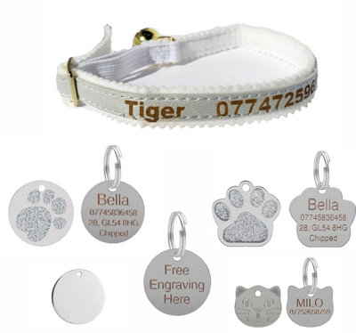 LarryRoo Personalised Engraved Cat/kitten Collar & Engraved Id Tag Combo (Silver25mm Glitter Tag) from B&Q