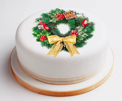 LarryRoo Vintage Traditional Style Christmas Wreath 7" Pre Cut On Decor Icing Sheet Edible Cake TopperPerfect For Decorating Your Cake from B&Q