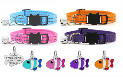 LarryRoo Kitten/cat Collar With BellSafety Release & Reflective Stripes With Personalised Engraved Fish Tag (Blue) from B&Q