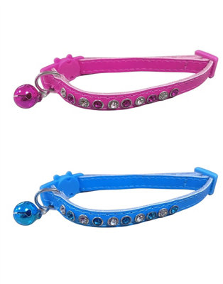 LarryRoo Cute Leather Cat Collar With Sparkly Bling Diamante Diamond Effect StonesQuick Release & Bell For Cats & Kittens (Pink) from B&Q