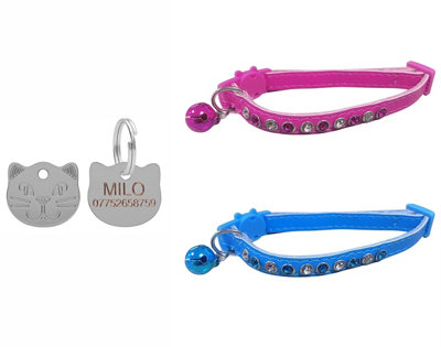 LarryRoo Cute Leather Cat Collar With Sparkly Bling Diamond Effect StonesQuick ReleaseBell & Personalised Engraved Cat Face Tag (Pink) from B&Q