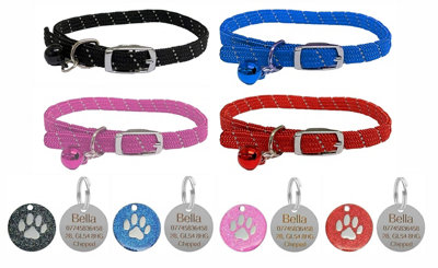 LarryRoo Reflective Softweave Cat/kitten Pet Collar With Safety ElasticBell & Personalised Engraved Paw Print Tag (Black) from B&Q