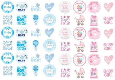 LarryRoo 24 Precut Edible Baby Shower Boy Girl Cupcake Fairy Cake Wafer Decoration Toppers (Half & Half) from B&Q