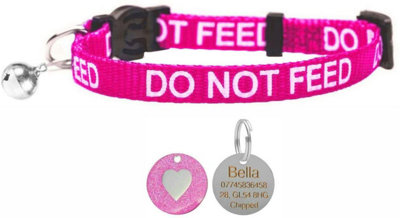 Larryroo Cat Collar With Do Not Feed PrintSoft Nylon & Safety Release BuckleWith Personalised Engraved 25mm Round Heart Id from B&Q