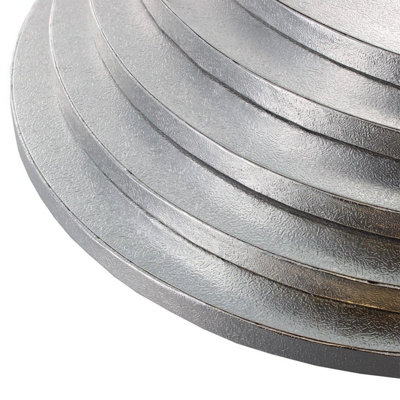 Larryroo Pack Of 5 Round Cake Drums 13mm Thick Boards Colourful Foil Covered (Silver16 Inches)