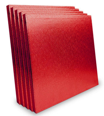 Larryroo Pack Of 5 Square Cake Drums 13mm Thick Boards Colourful Foil Covered (Red8 Inches)