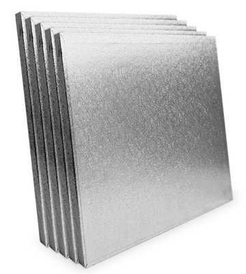 B&Q -  Pack Of 5 Square Cake Drums 13mm Thick Boards Colourful Foil Covered (Silver11 Inches)
