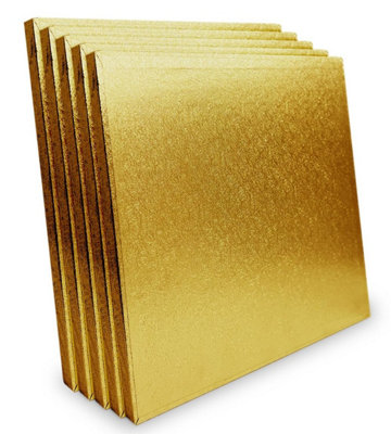 Larryroo Pack Of 5 Square Cake Drums 13mm Thick Boards Colourful Foil Covered (Gold16 Inches)