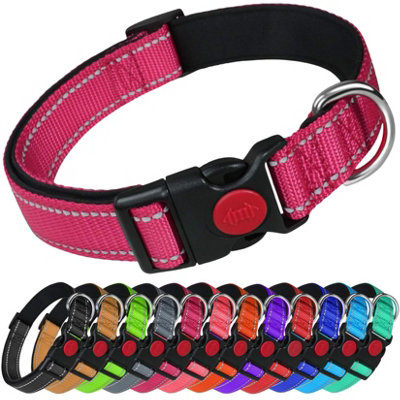 B&Q -  Reflective Dog Nylon Collar Slide Lock Safety Buckle Fully Adjustable Soft Neoprene Padding (Hot PinkExtra Small (20Cm