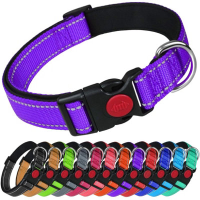 B&Q -  Reflective Dog Nylon Collar Slide Lock Safety Buckle Fully Adjustable Soft Neoprene Padding (PurpleExtra Small (20Cm -