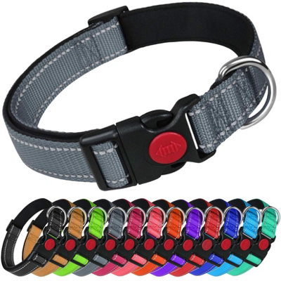 Larryroo Reflective Dog Nylon Collar Slide Lock Safety Buckle Fully Adjustable Soft Neoprene Padding (GreySmall (25Cm40Cm from B&Q