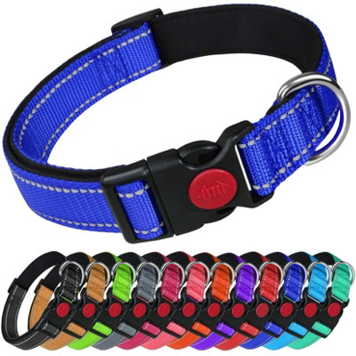 B&Q -  Reflective Dog Nylon Collar Slide Lock Safety Buckle Fully Adjustable Soft Neoprene Padding (Royal BlueSmall (25Cm -