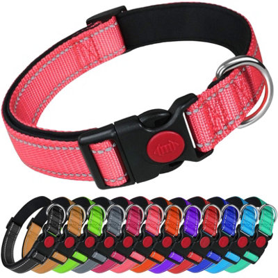 Larryroo Reflective Dog Nylon Collar Slide Lock Safety Buckle Fully Adjustable Soft Neoprene Padding (Light PinkMedium (35Cm - from B&Q