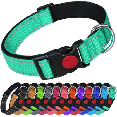 B&Q -  Reflective Dog Nylon Collar Slide Lock Safety Buckle Fully Adjustable Soft Neoprene Padding (TurquoiseExtra Large