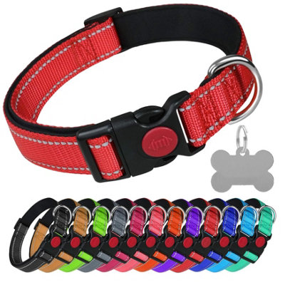 Larryroo Reflective Dog Soft Padded Nylon Collar With Engraved Silver Bone Shaped Tag (RedMedium) from B&Q