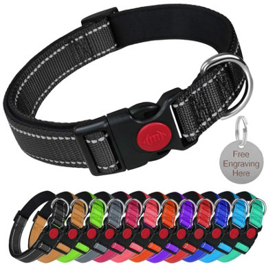 Larryroo Reflective Dog Soft Padded Nylon Collar Slide Lock Safety Buckle Fully Adjustable With Personalised Engraved Round from B&Q