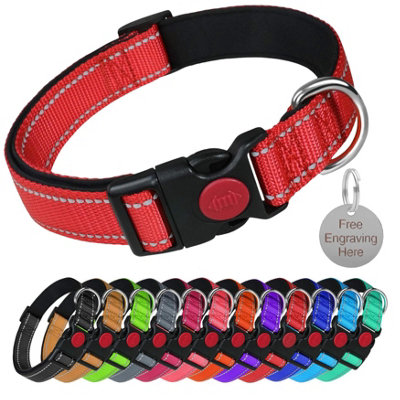 Larryroo Reflective Dog Soft Padded Nylon Collar With Engraved Round Silver Tag (RedSmall) from B&Q