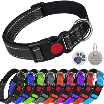 Larryroo Reflective Dog Soft Padded Nylon Collar Slide Lock Safety Buckle Fully Adjustable With Personalised Engraved Round Paw from B&Q