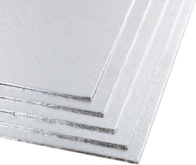 B&Q -  3mm Double Thick QualitySquare Silver Cake Board With Smooth Turned Edge Decoration Strong Hardboards For CelebrationBirthday