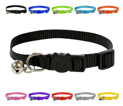LarryRoo Vibrant Soft Nylon Kitten/cat Collar With Bell And Safety Release Buckle (Black) from B&Q