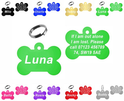 LarryRoo Personalised Engraved Dog Tag 38mm Wide Bone Shape Id Tag For Pets Vibrant Colours (Green) from B&Q