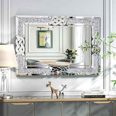Artloge 90X60Cm Crushed Diamond Wall Mirror Diamante Gems Crystal Sparkly Silver Home Décor from B&Q