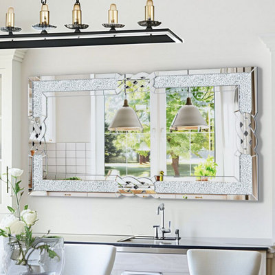 B&Q -  120X60Cm Xl Wall Mirror Full Length Crystal Crush Diamond Silver Accent Mirror