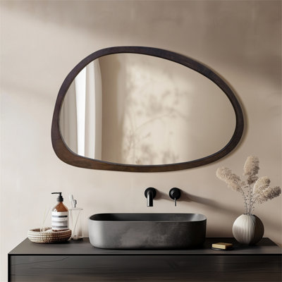 B&Q -  60X90Cm Wooden Frame Irregular Mirror Asymmetric Pebble Wall Mirror Horizontal & Vertical Hang