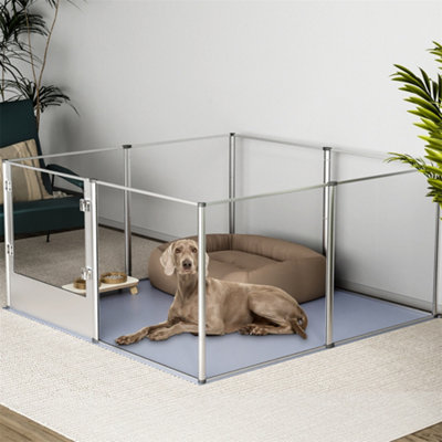 Bingopaw Xl 8 Panels Acrylic Dog Playpen Cage Indoor Enclosure Pet Clear Fence 132X132X80.5Cm from B&Q