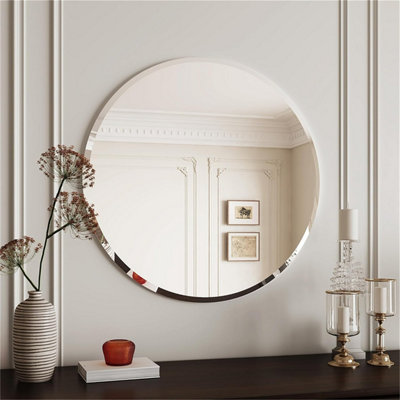 B&Q -  60Cm Frameless Circle Mirror Round Bathroom Wall Mirror W/beveled Edge