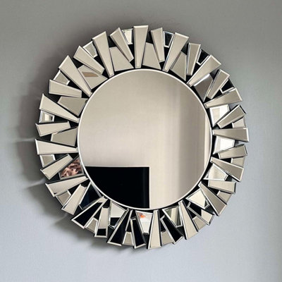 Artloge 80Cm Unique Sunburst Decorative Wall Mirror Round Beveled Wall Mirrors Bathroom from B&Q