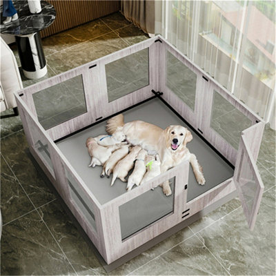 Bingopaw Large Tempered Glass Pet Whelping Playpen Dog Pen Box With Protective Ledge120X118.6X60Cm from B&Q