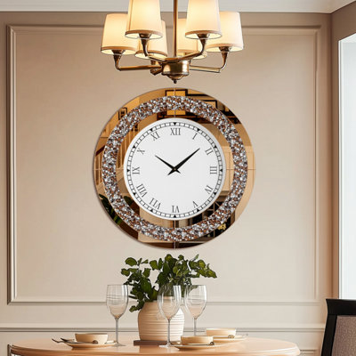 Artloge Xl Large Crushed Mirrored Clock Crystals Inlay Wall Clock Battery Operate Quartz,80Cm from B&Q