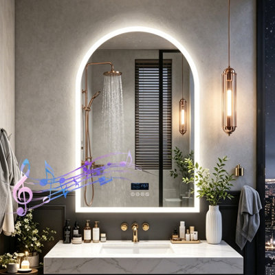 Luvodi 60X90Cm Illuminated Bluetooth Led Bathroom Mirror Dimmable BacklitDemisterWall Switch Or Plug-In