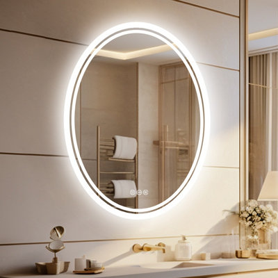 Luvodi 500X700mm Large Oval Led Bathroom Mirror Vertical Vanity Touch Mirror Demister Heat Pad from B&Q