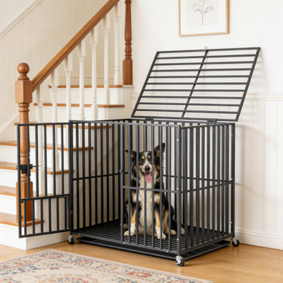 Bingopaw 95X58.5X82.5Cm Heavy Duty Indestructible Dog Crate With Wheels Metal High Anxiety Dog Crate from B&Q