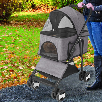Bingopaw Large Foldable Dog Stroller Pet Cat Travel Pushchair Pram With Mesh Windows 4 Wheels,50.5X77.8X99.5Cm from B&Q