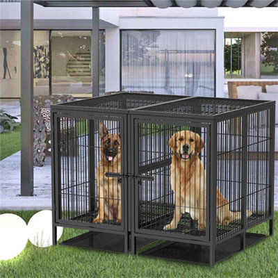 Bingopaw Xxl Giant Dog Crate Raised Pet Dog Cage Kennel Double Door Divider Playpen With Tray,130.5X100X100Cm from B&Q